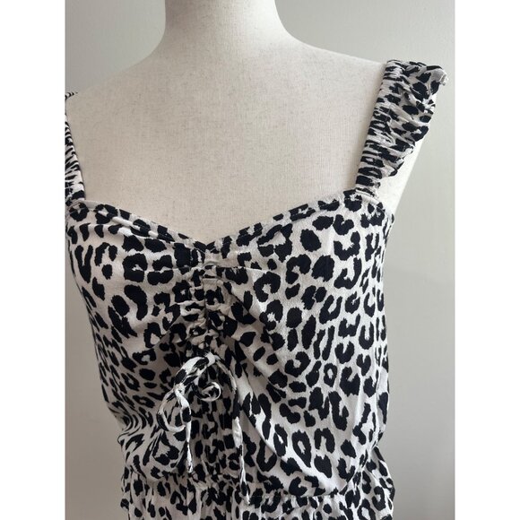 Forever 21 Cheetah Print Tank Top Womens S Cropped Flutter Sleeve Ruffle - Picture 2 of 7